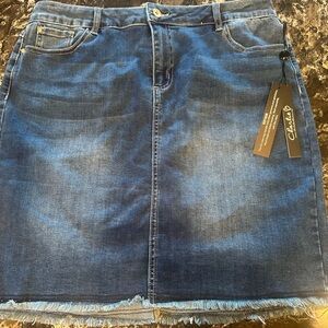 Charlie B Denim Skort with Frayed Hem